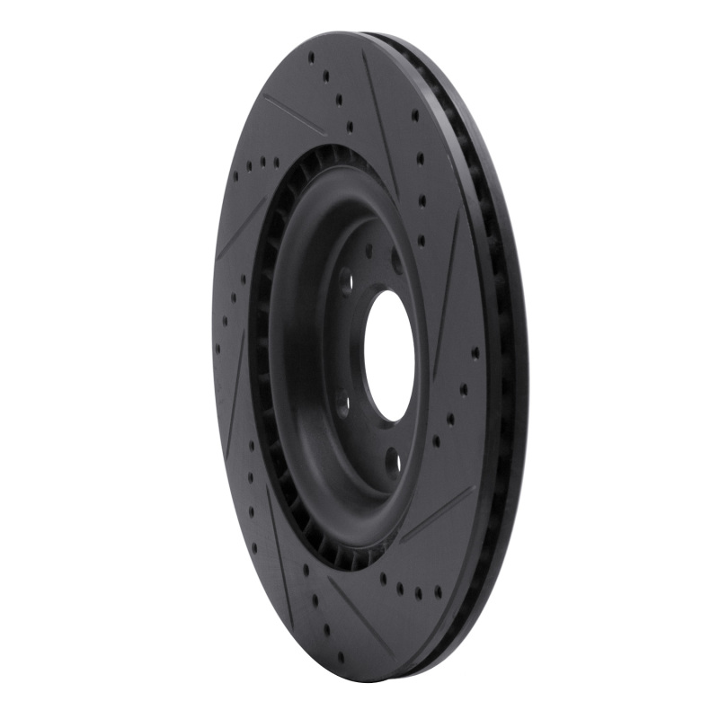 Audi A6 Allroad Brake Rotor (1) - Rear Left - R1 Concepts - Drilled & Slotted - Black - `08-`25